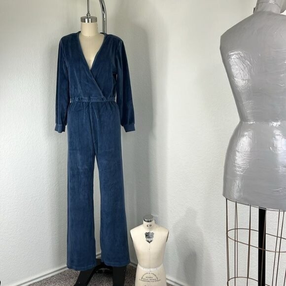 Suzie Kondi Velour Long Sleeve V Neck Jumpsuit
